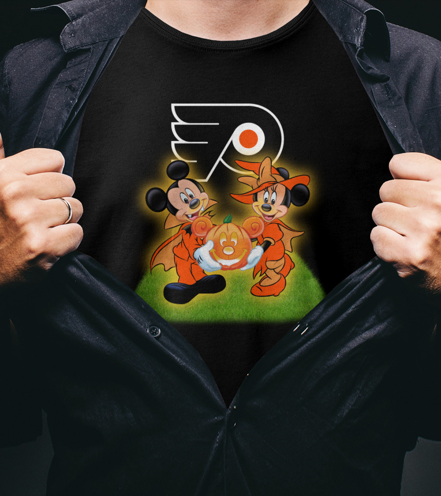 Halloween Philadelphia Flyers Mickey And Minnie Mouse Pumpkin Fun T-Shirt