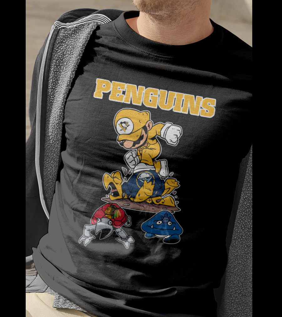 Penguins Gamer Style Nintendo Crossover With Hockey Team Elements T-Shirt