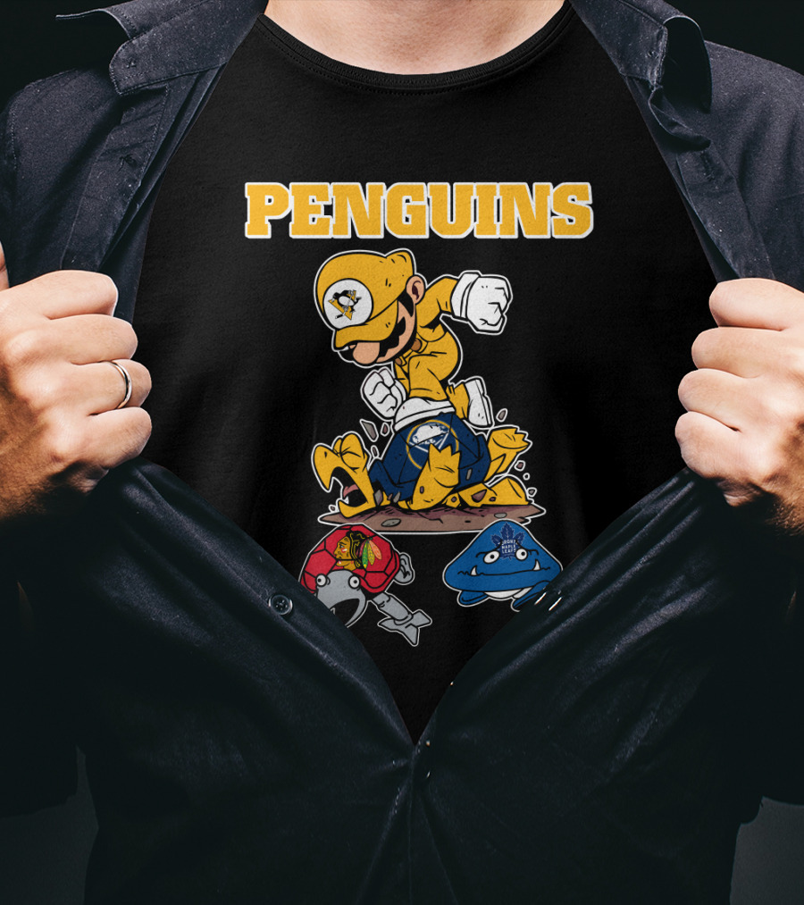 Penguins Gamer Style Nintendo Crossover With Hockey Team Elements T-Shirt