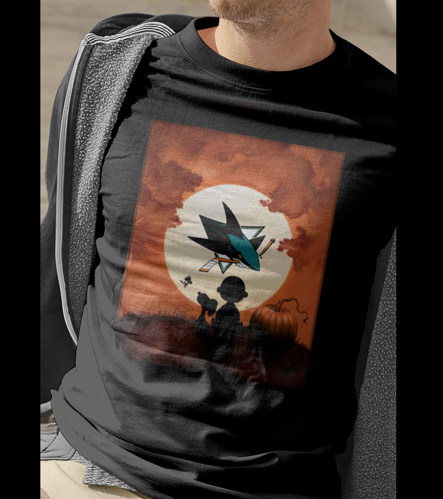 San Jose Sharks Halloween Pumpkin Moon Silhouette Scene T-Shirt