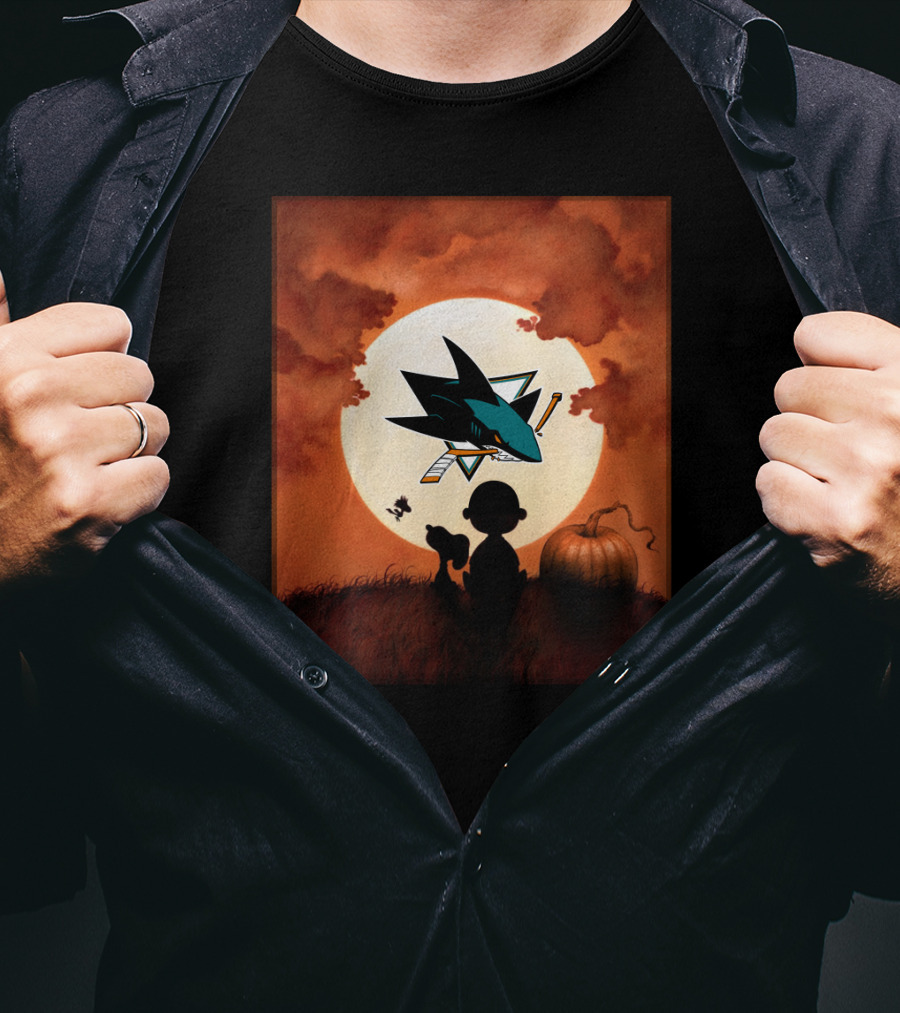 San Jose Sharks Halloween Pumpkin Moon Silhouette Scene T-Shirt