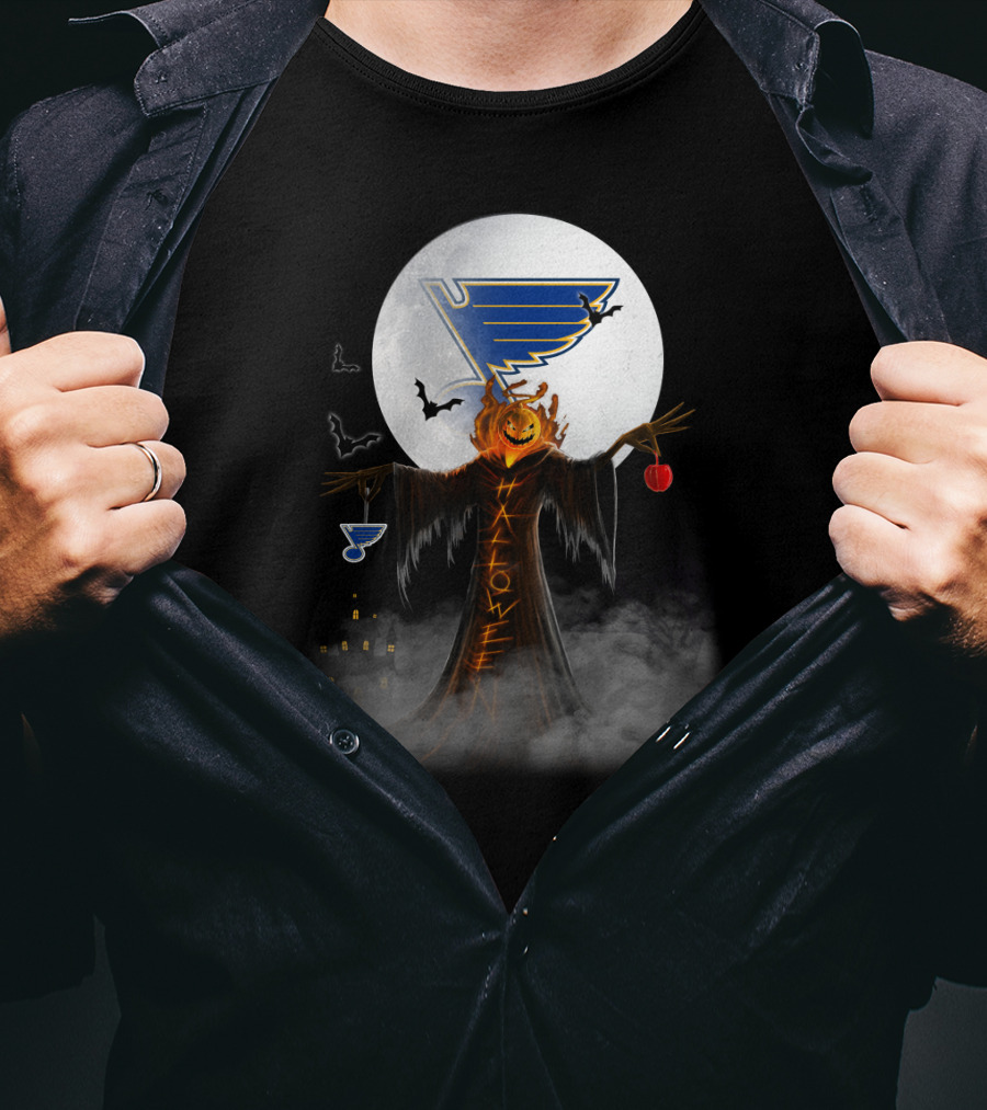 St. Louis Blues Halloween Jack-o'-Lantern Bats Haunted Night T-Shirt