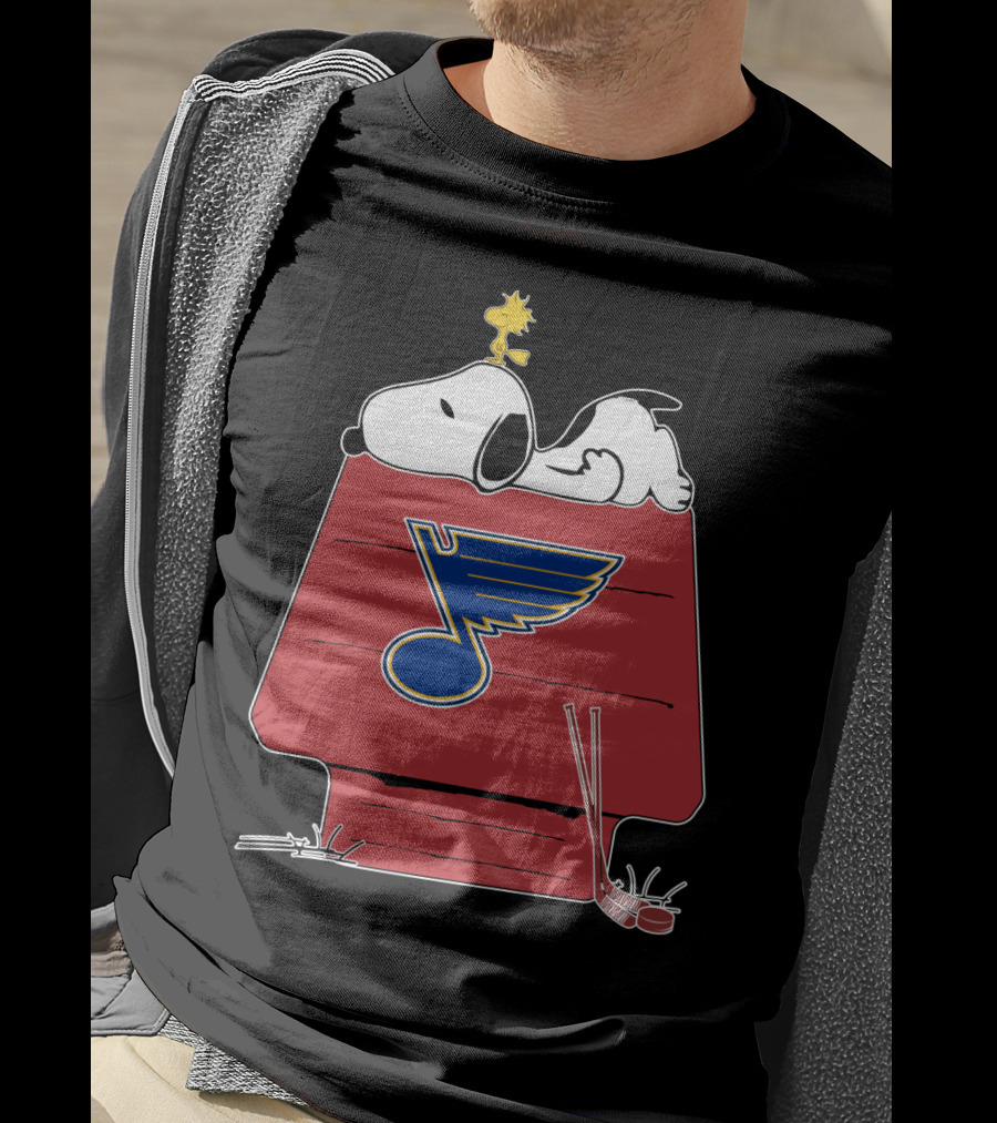 Snoopy And Woodstock With St. Louis Blues Logo On Doghouse T-Shirt