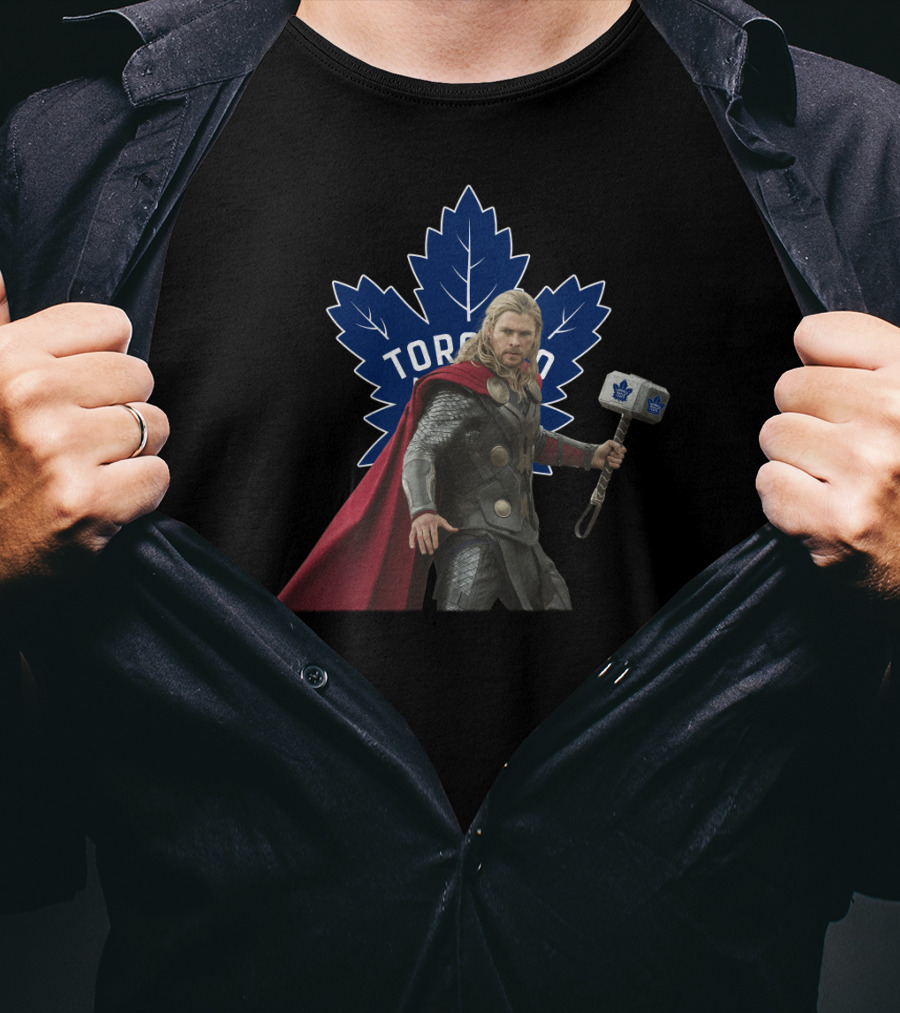 Toronto Maple Leafs Marvel Crossover Thor Holding Hockey Hammer T-Shirt