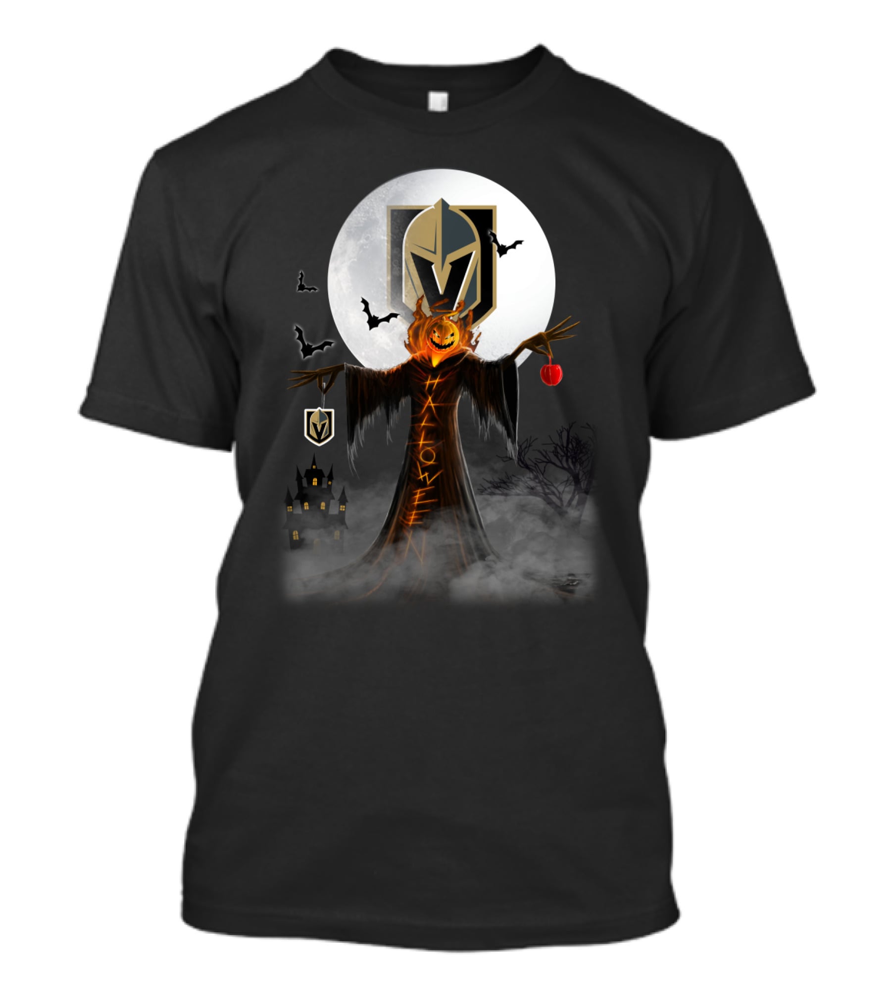 Halloween Vegas Golden Knights Pumpkin Castle Bats Moon T-Shirt