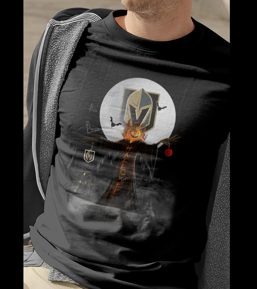 Halloween Vegas Golden Knights Pumpkin Castle Bats Moon T-Shirt