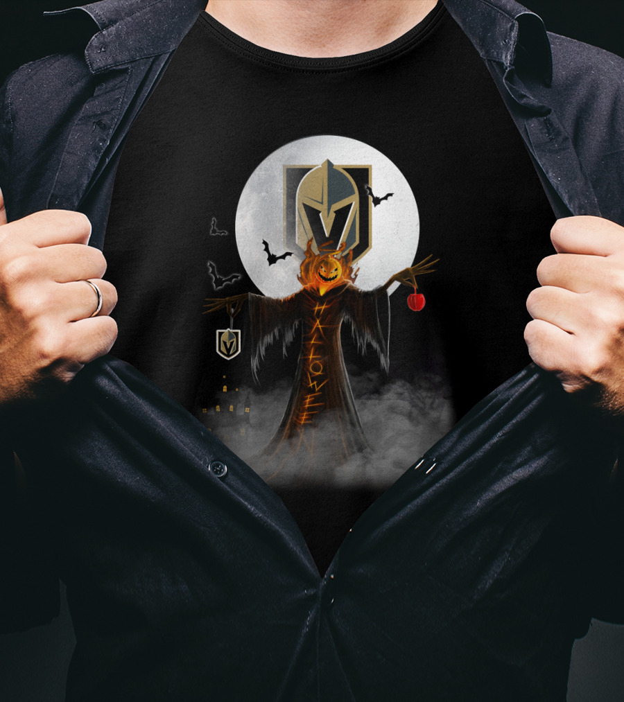 Halloween Vegas Golden Knights Pumpkin Castle Bats Moon T-Shirt