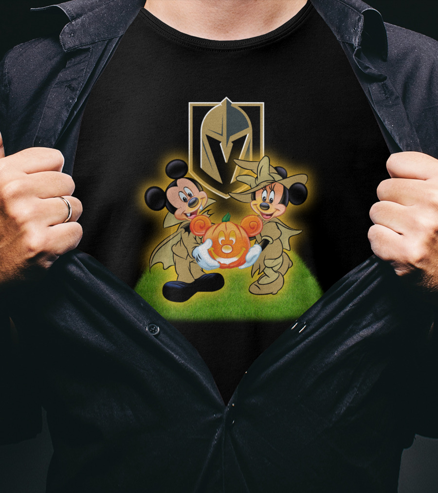 Vegas Golden Knights Halloween Mickey And Minnie With Pumpkin T-Shirt