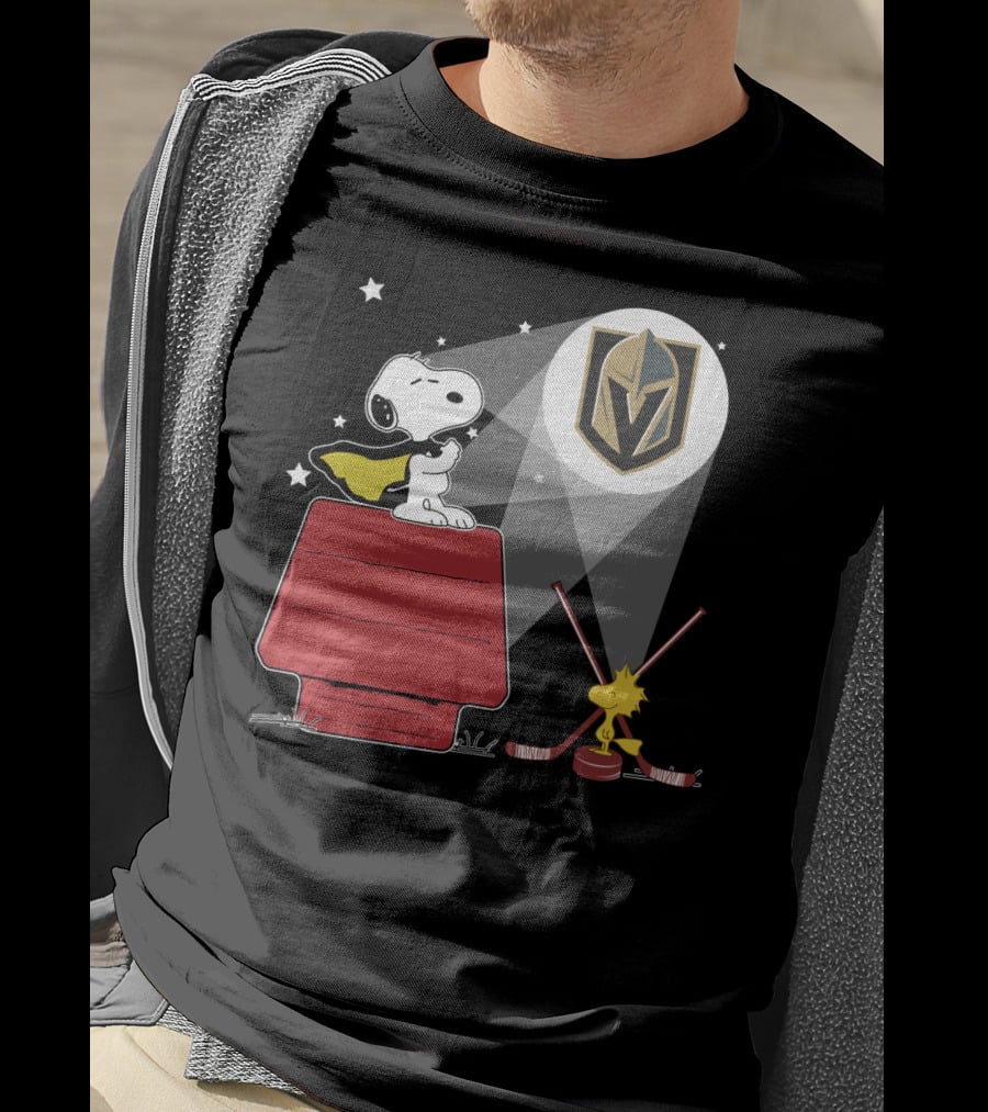 Snoopy And Woodstock With Vegas Golden Knights Logo Spotlight T-Shirt