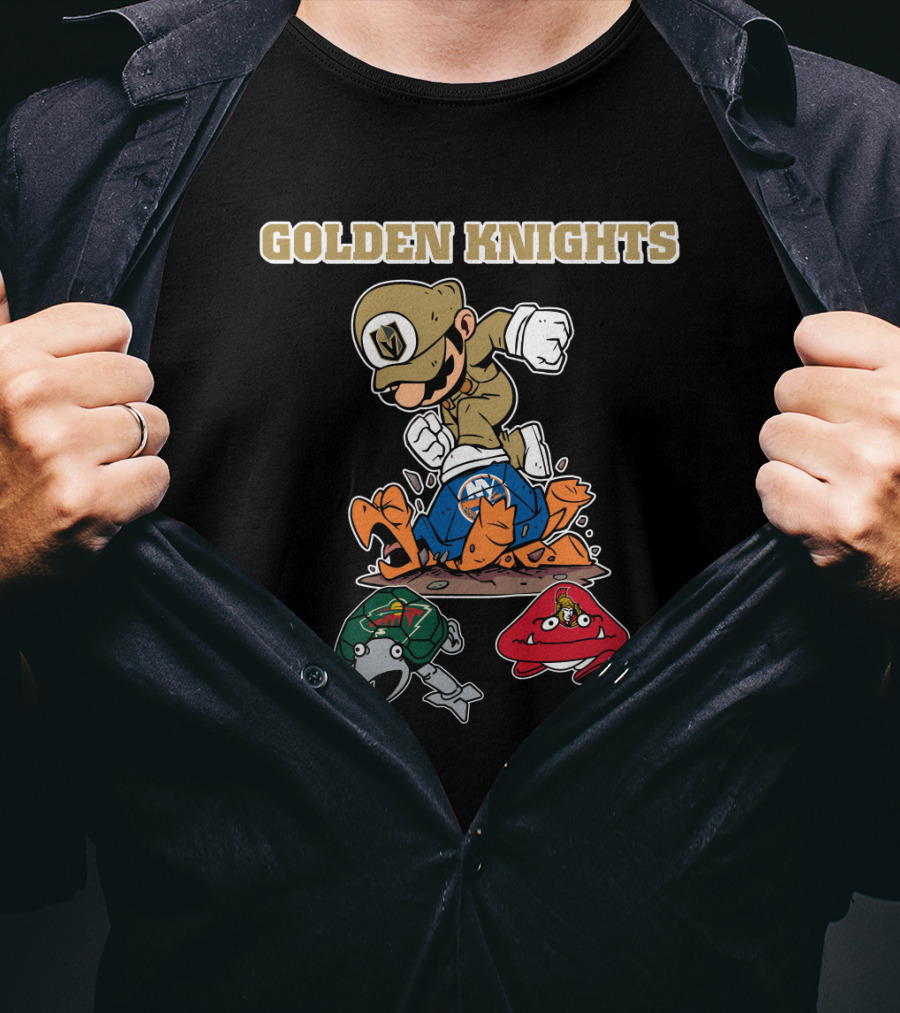 Golden Knights Knights Battling Iconic Video Game Characters T-Shirt