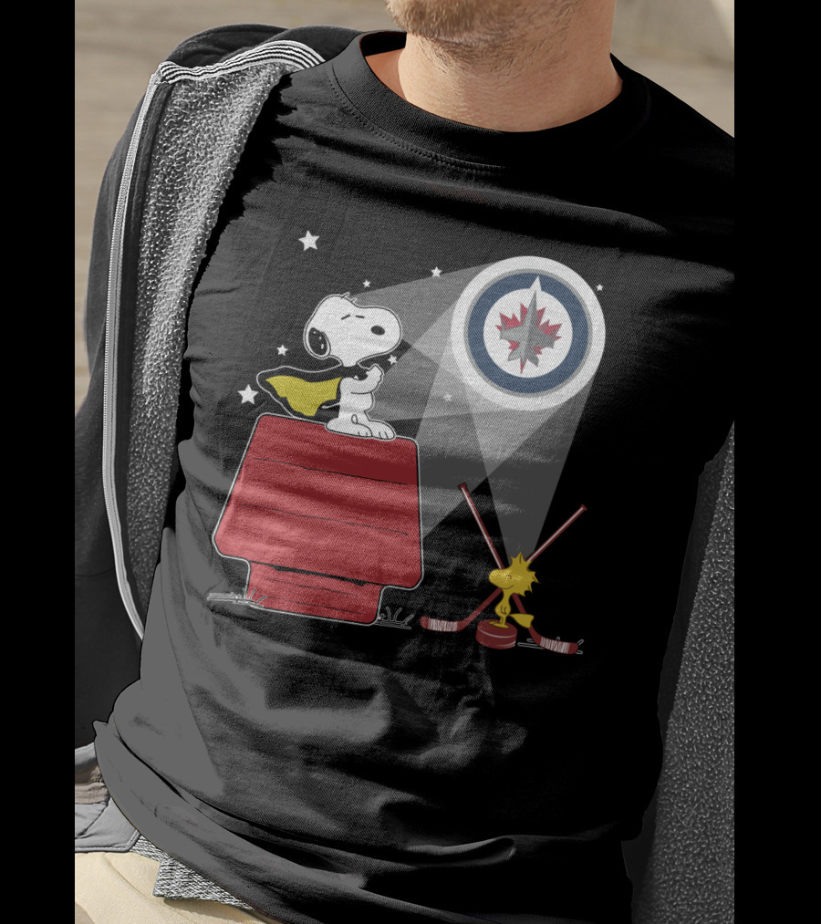 Winnipeg Jets Snoopy Woodstock Hockey Doghouse Spotlight T-Shirt