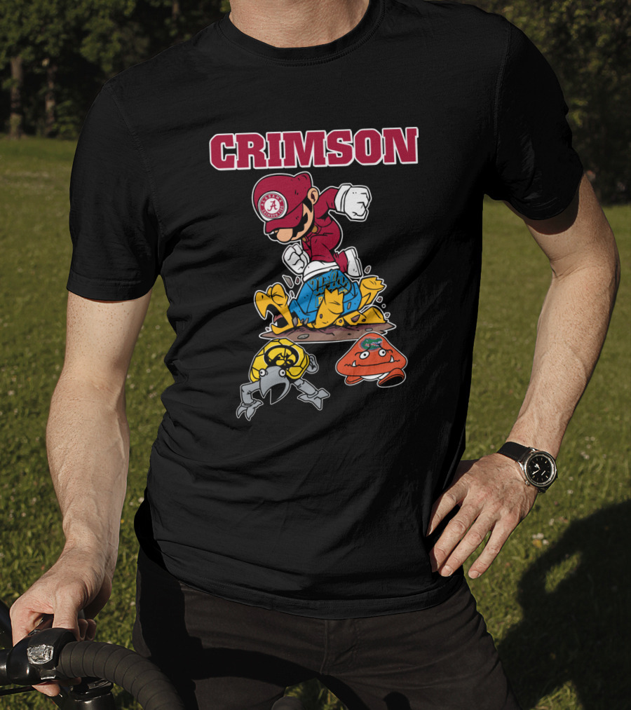 Crimson Alabama Football Parody Of Iconic Gaming Character With Rival Teams T-Shirt