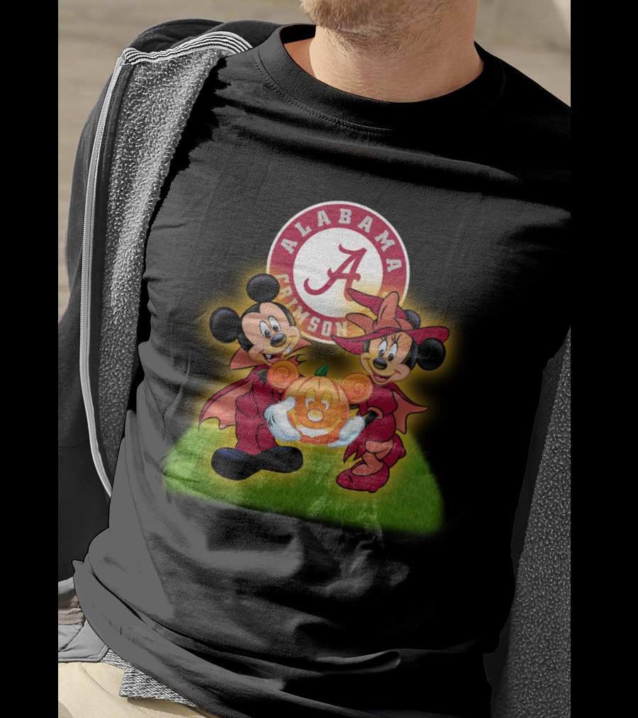 Alabama Crimson Tide Mickey And Minnie Halloween Football Pumpkin T-Shirt