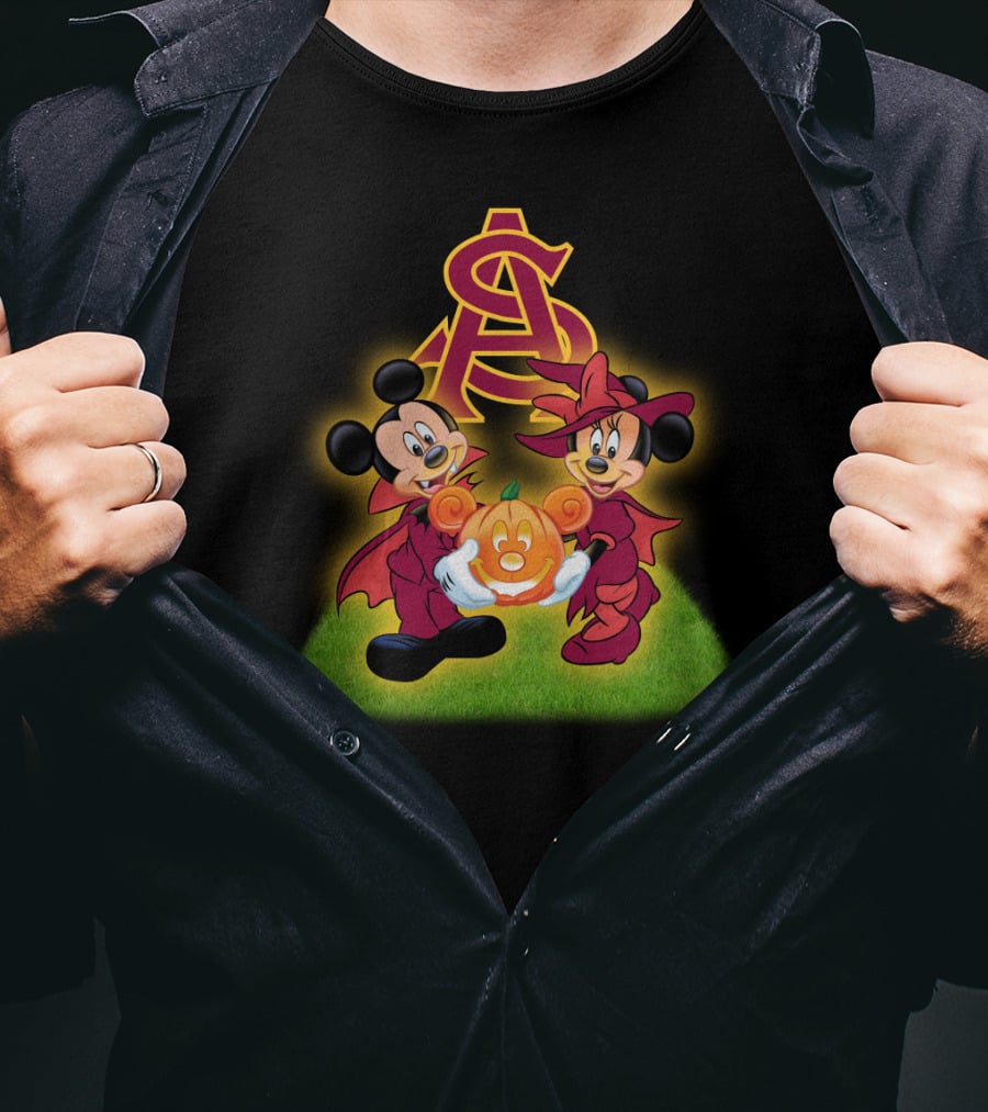 Arizona State Sun Devils Halloween With Mickey And Minnie Pumpkin Magic T-Shirt