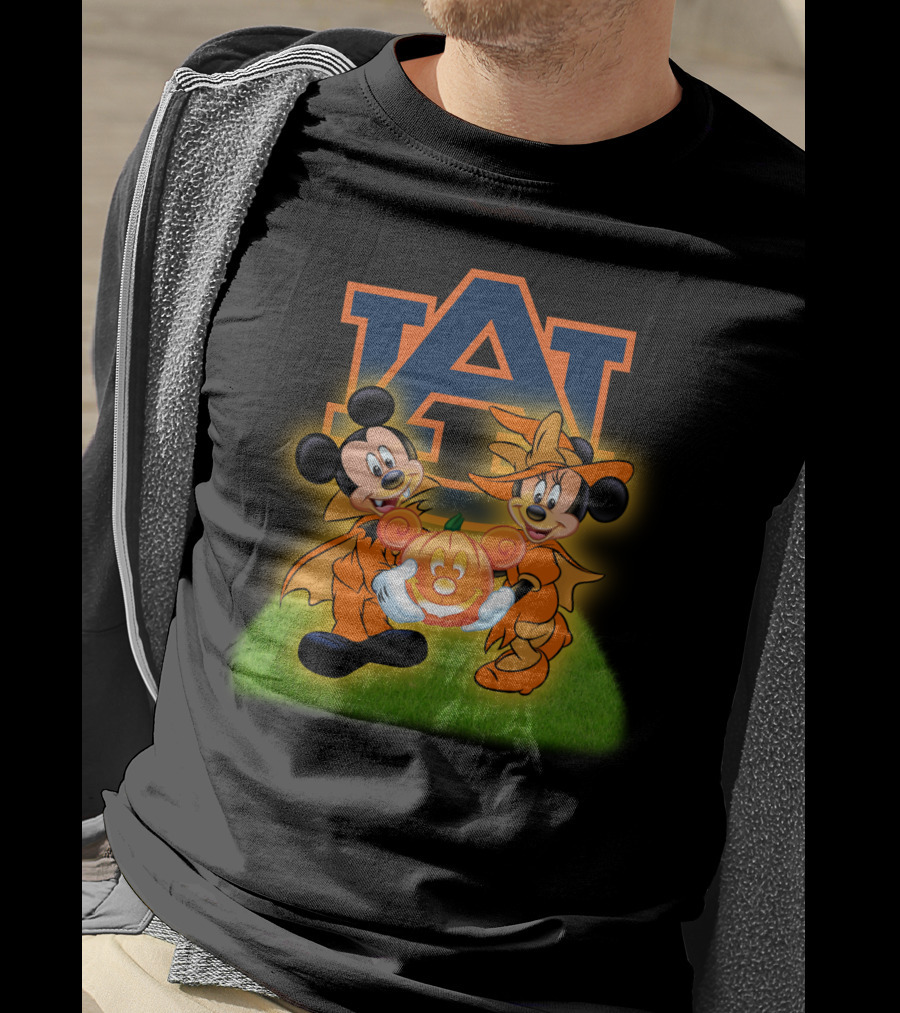 Auburn Football Halloween Mickey And Minnie Pumpkin T-Shirt