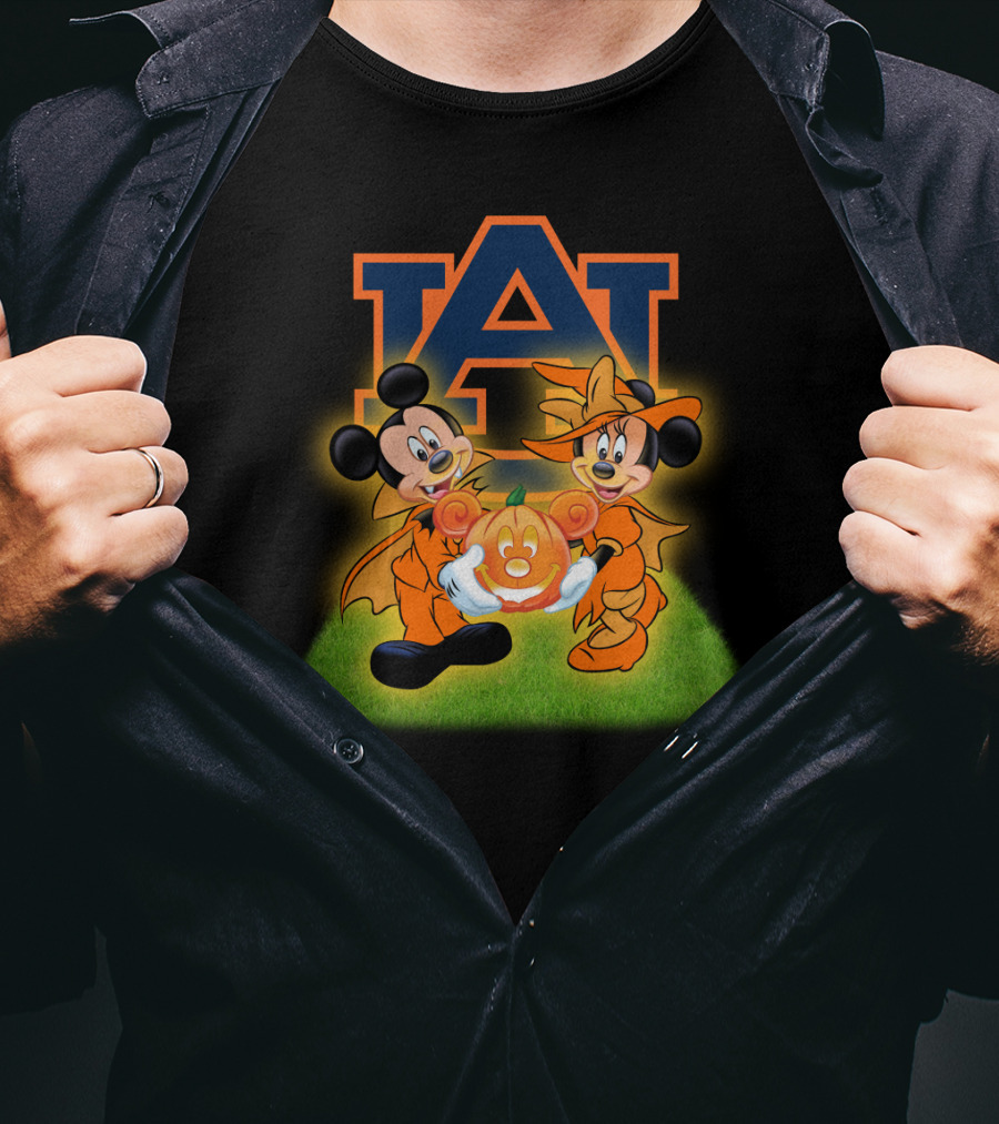 Auburn Football Halloween Mickey And Minnie Pumpkin T-Shirt