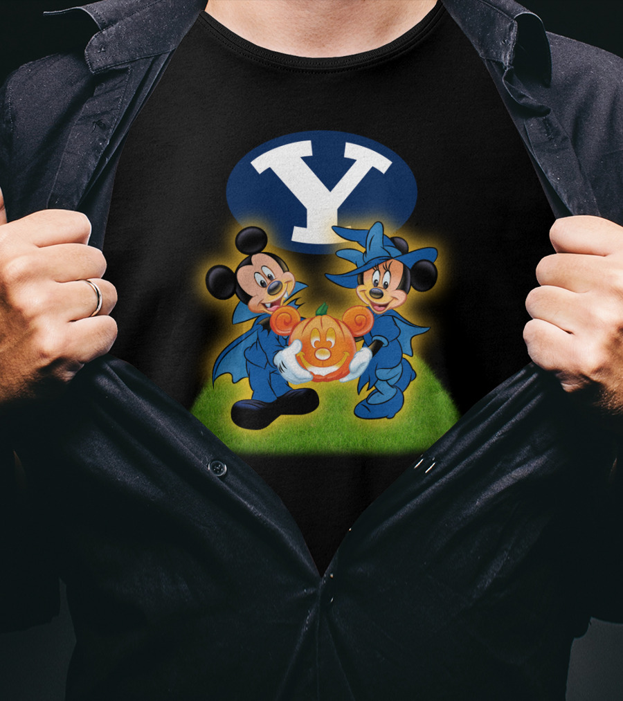 Byu Football Halloween Mickey Minnie Pumpkin T-Shirt