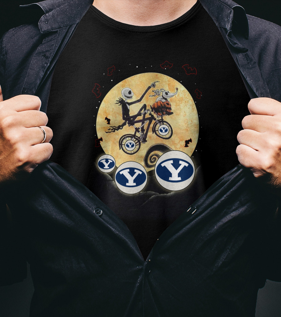 BYU Football Halloween Crossover With Moon And Halloween Icons T-Shirt