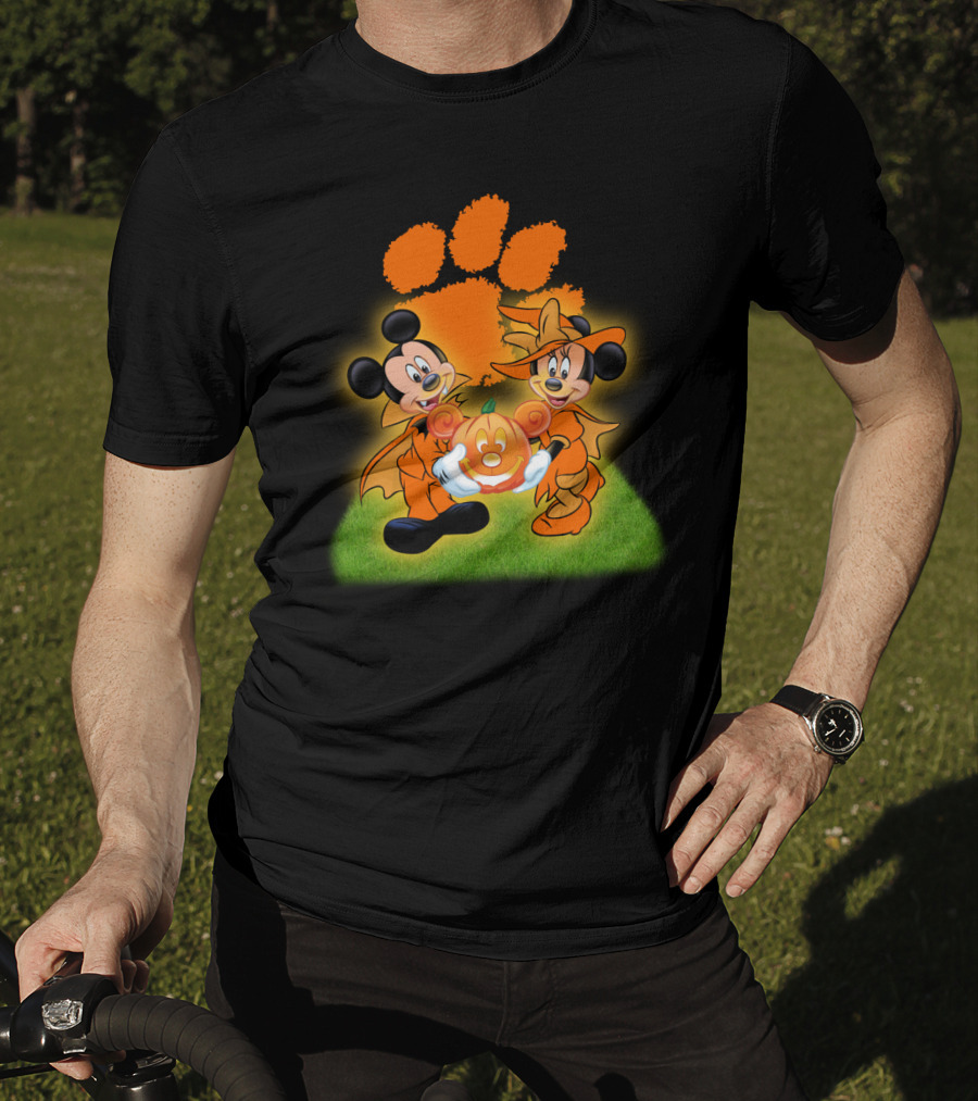 Clemson Halloween Football Mickey Minnie Pumpkin Paws T-Shirt