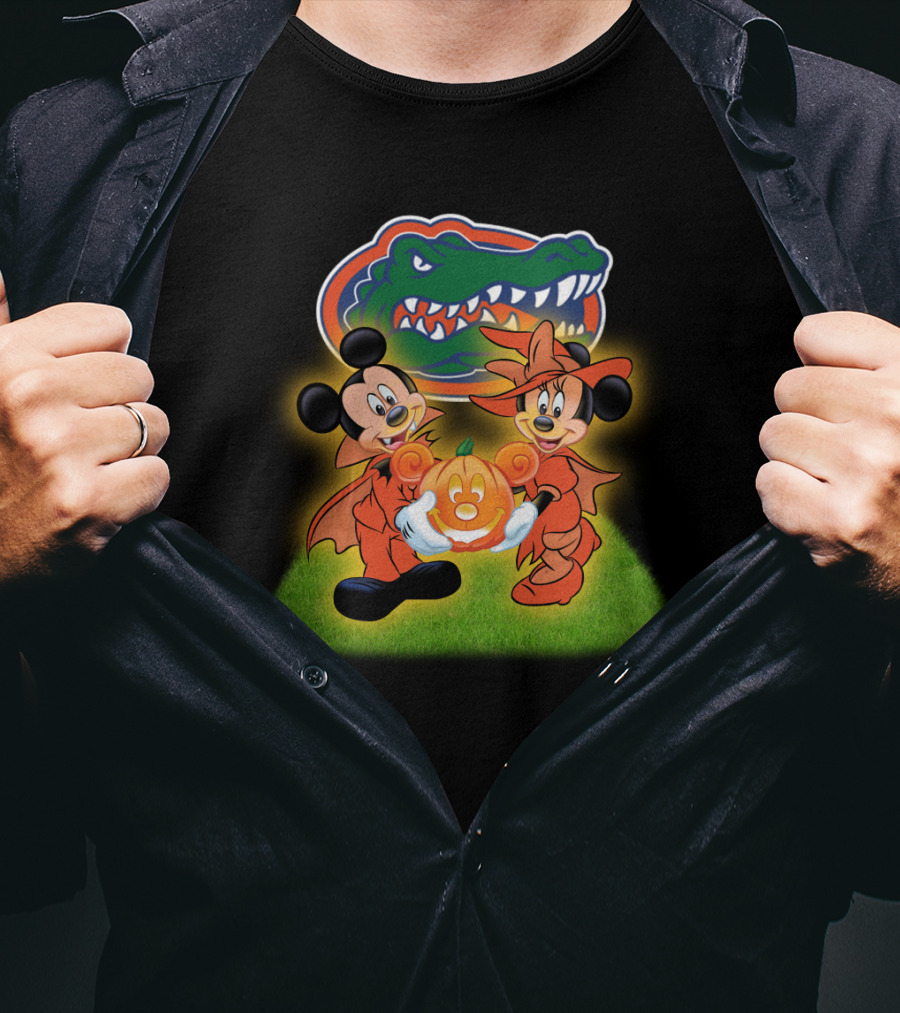 Halloween Florida Gators Football Mickey And Minnie With Pumpkin T-Shirt