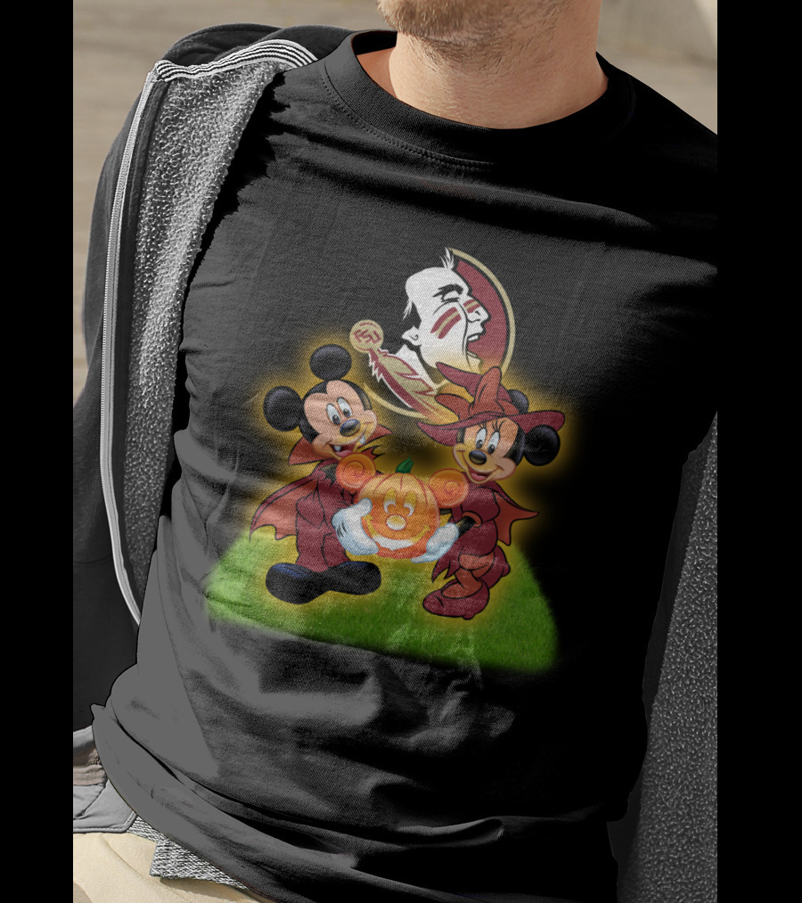 Fsu Football Halloween Mickey And Minnie With Pumpkin T-Shirt