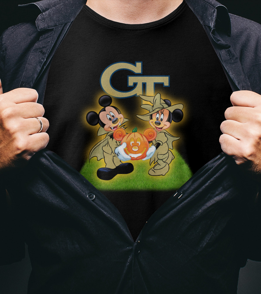 Gt Halloween Mickey And Minnie Football Pumpkin T-Shirt