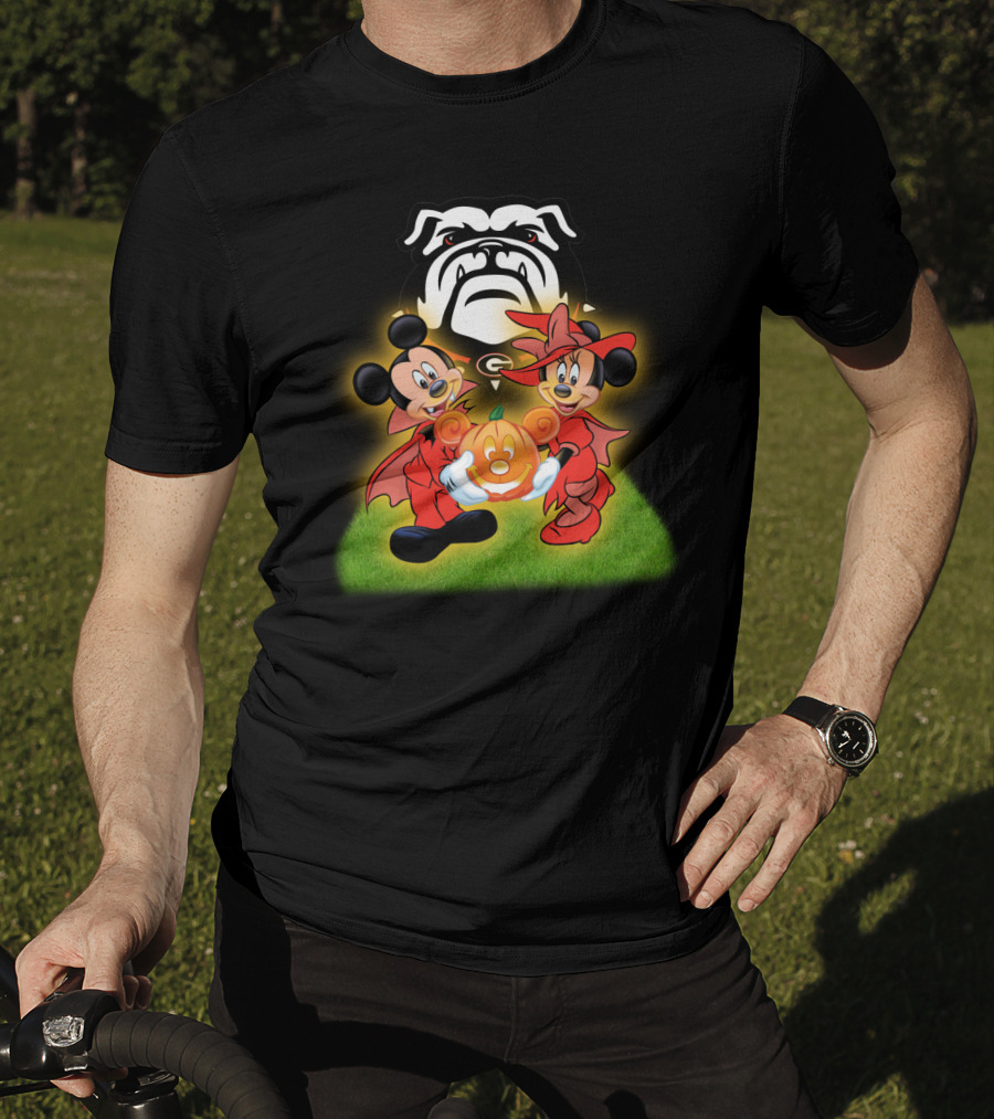 Halloween Georgia Bulldogs Mickey Minnie Pumpkin T-Shirt