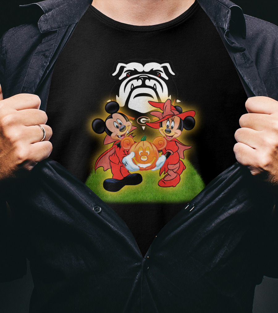 Halloween Georgia Bulldogs Mickey Minnie Pumpkin T-Shirt