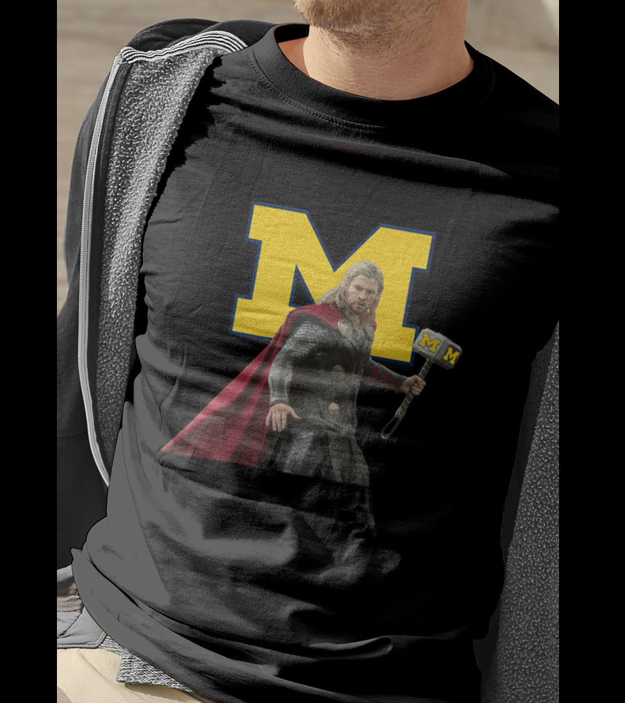 Michigan Wolverines Football M-Logo Thor Hammer Crossover T-Shirt
