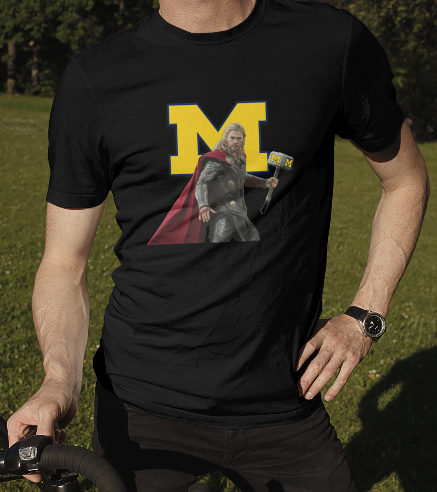Michigan Wolverines Football M-Logo Thor Hammer Crossover T-Shirt