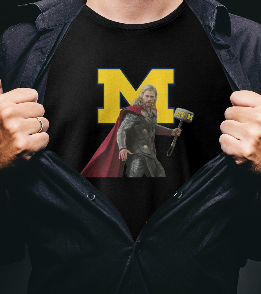 Michigan Wolverines Football M-Logo Thor Hammer Crossover T-Shirt