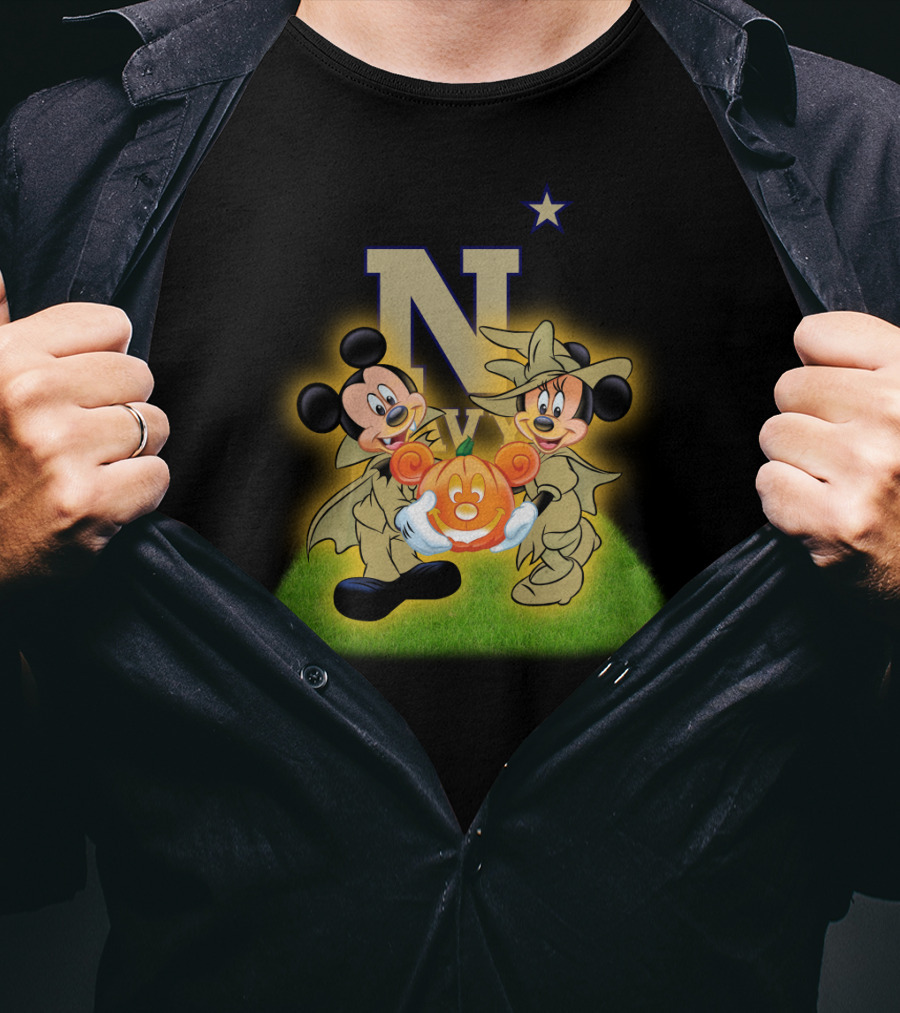 Navy Halloween Mickey Pumpkin Cartoon Star T-Shirt