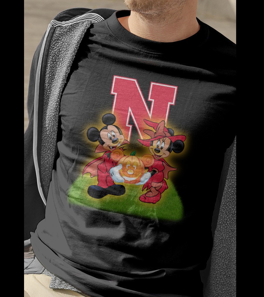 Halloween Nebraska Cornhuskers Football Mickey Minnie Pumpkin T-Shirt