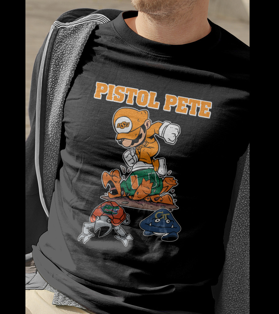 Pistol Pete Osu Football Cartoon Character Stomping Rivals T-Shirt
