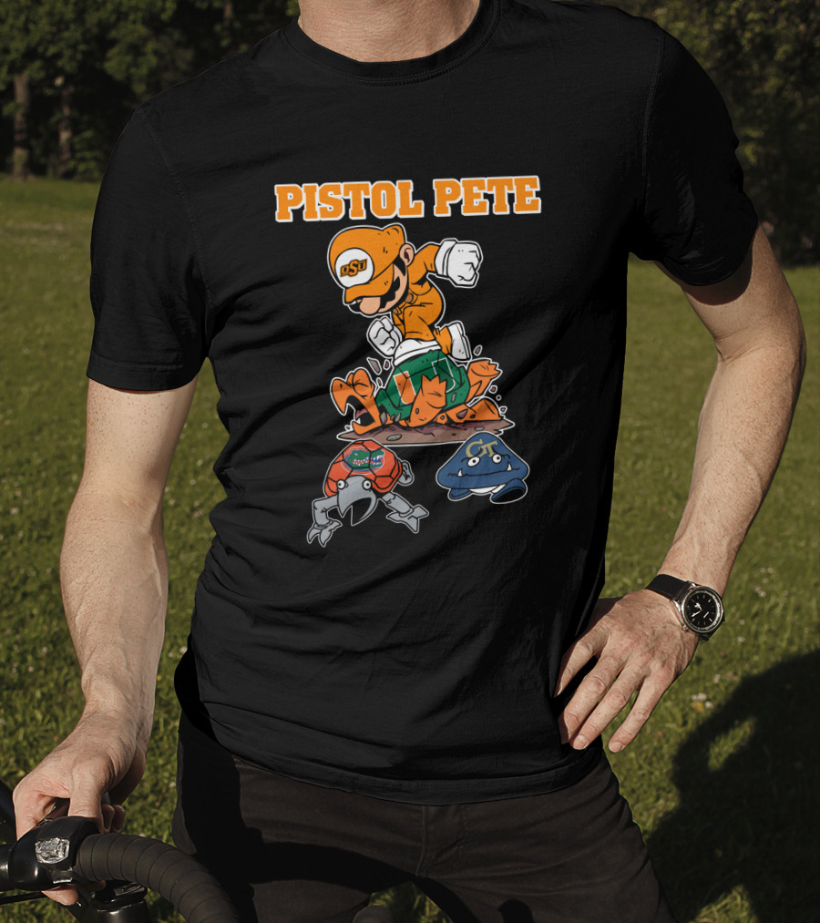 Pistol Pete Osu Football Cartoon Character Stomping Rivals T-Shirt