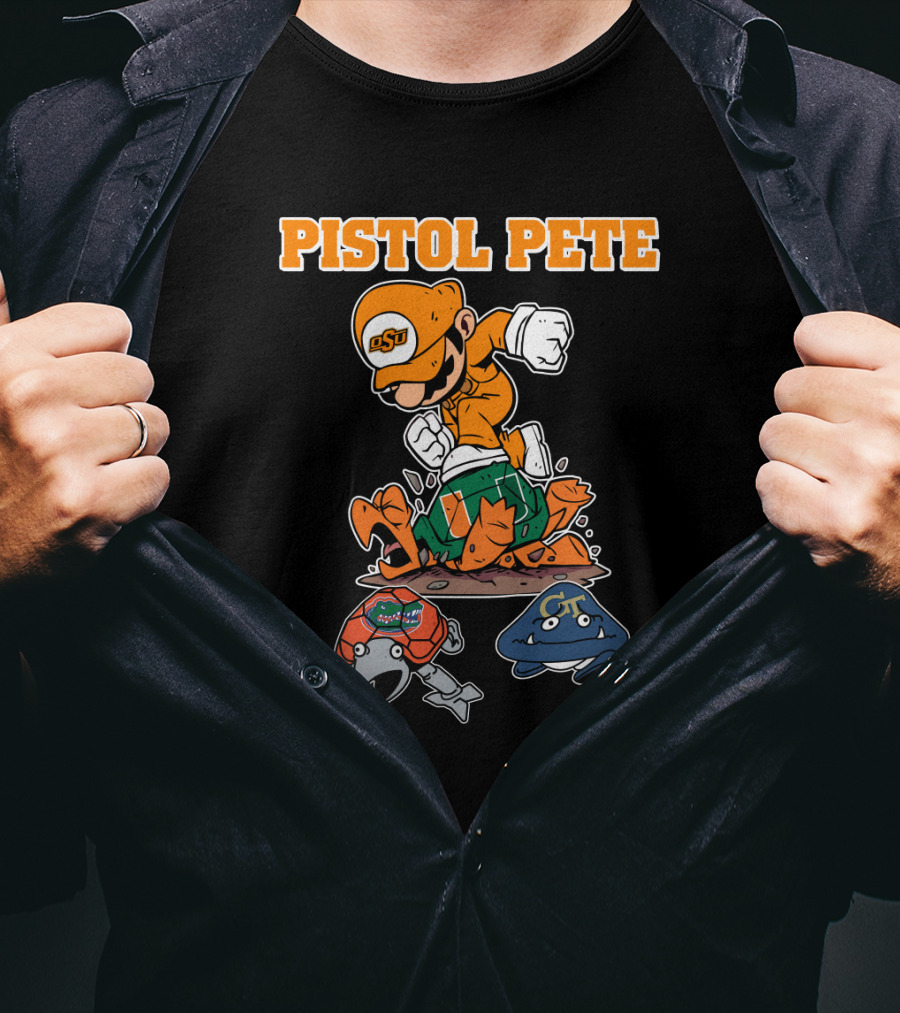 Pistol Pete Osu Football Cartoon Character Stomping Rivals T-Shirt