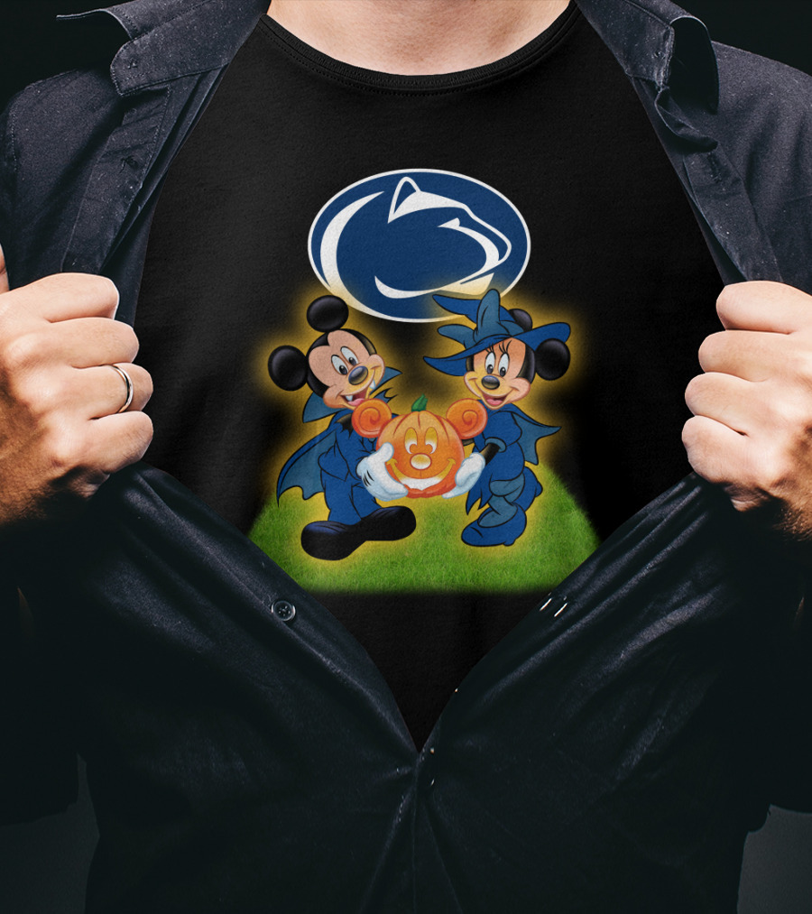 Penn State Nittany Lions Halloween With Mickey And Minnie Mouse Pumpkin T-Shirt