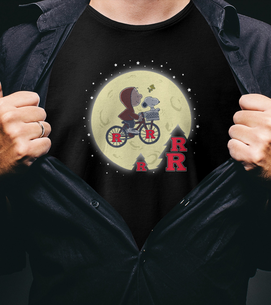 Rutgers Football Halloween Moon With Snoopy And Bicycle T-Shirt