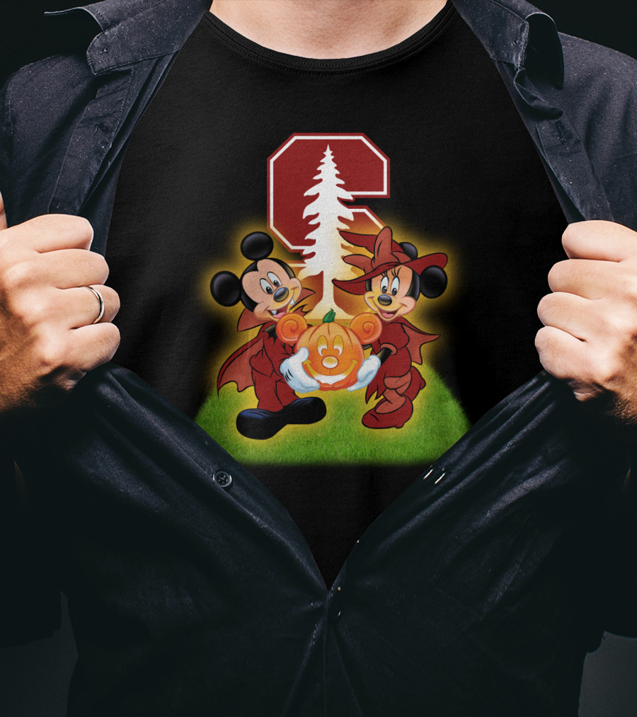 Stanford Football Halloween Mickey And Minnie With Pumpkin T-Shirt