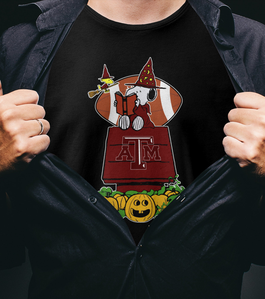 Halloween Texas A M Aggies Football Snoopy Wizard Pumpkins T-Shirt