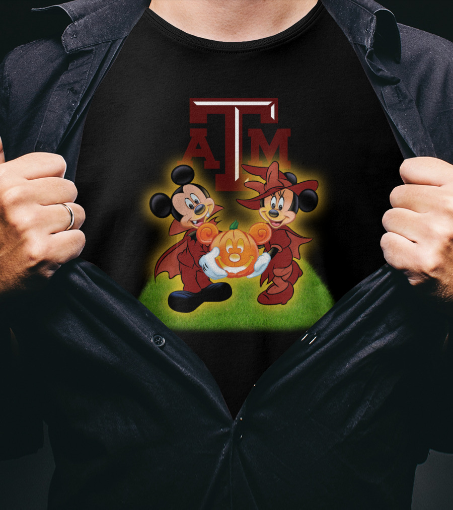 Texas A M Halloween Football Featuring Iconic Cartoon Characters With Pumpkin T-Shirt