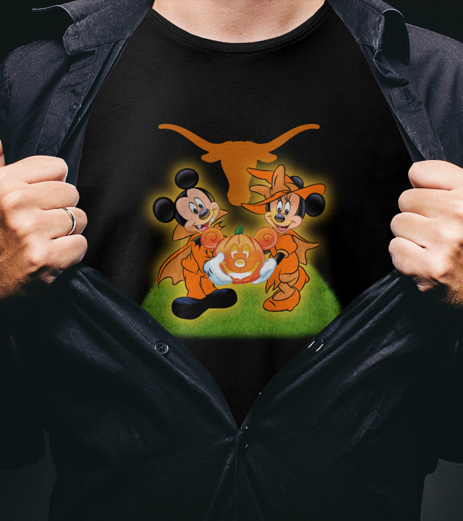 Halloween Texas Longhorns Mickey And Minnie Pumpkin Duo T-Shirt