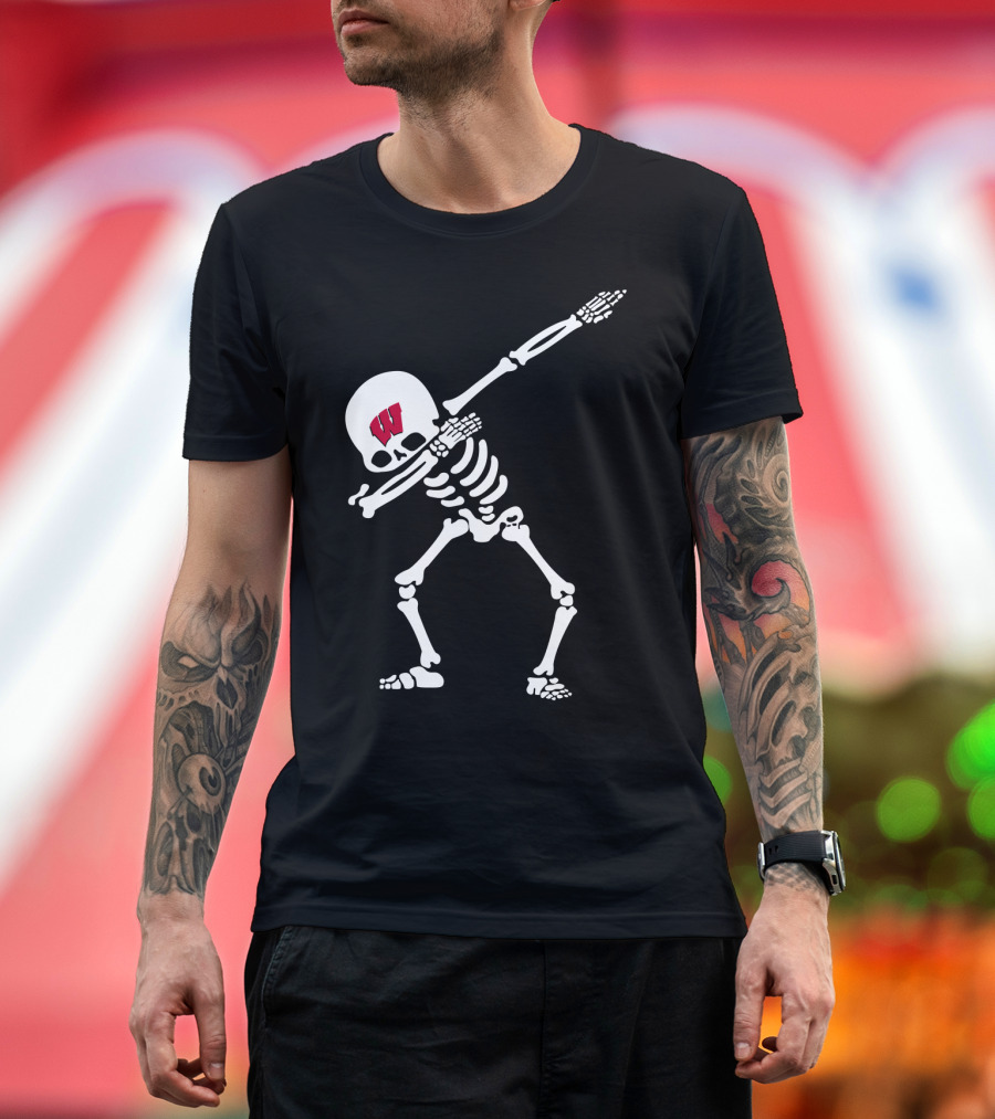 Wisconsin Badgers Skeleton Dab Football T-Shirt