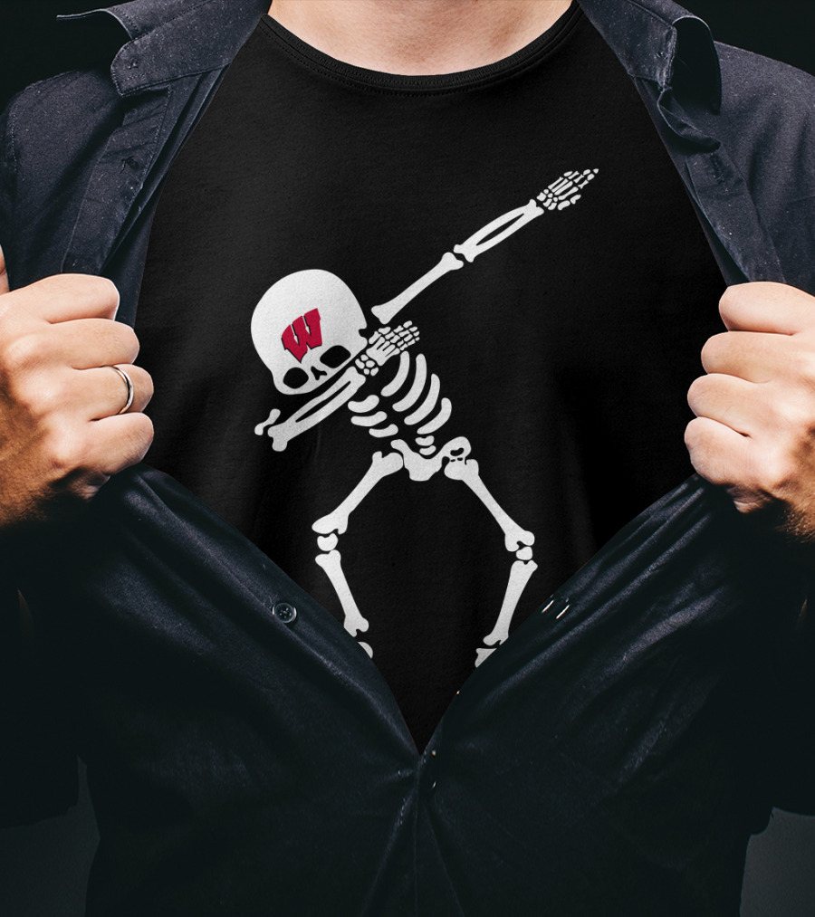 Wisconsin Badgers Skeleton Dab Football T-Shirt