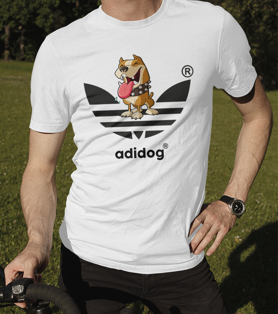 Adidog Funny Dog With Tongue Out And Spiked Collar T-Shirt