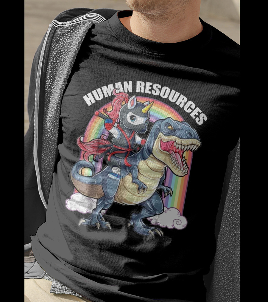 Unicorn Ninja Riding T-Rex With Rainbow T-Shirt
