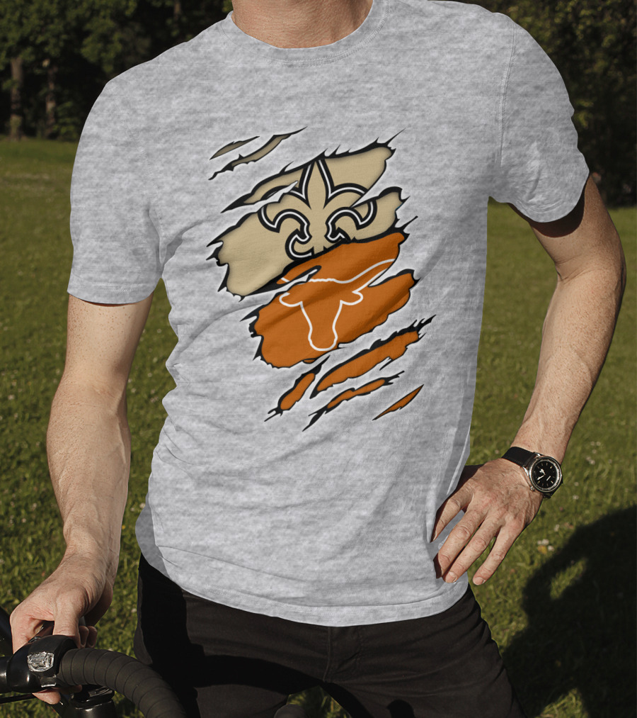 Saints Fleur-de-Lis Longhorns Logo Combination T-Shirt