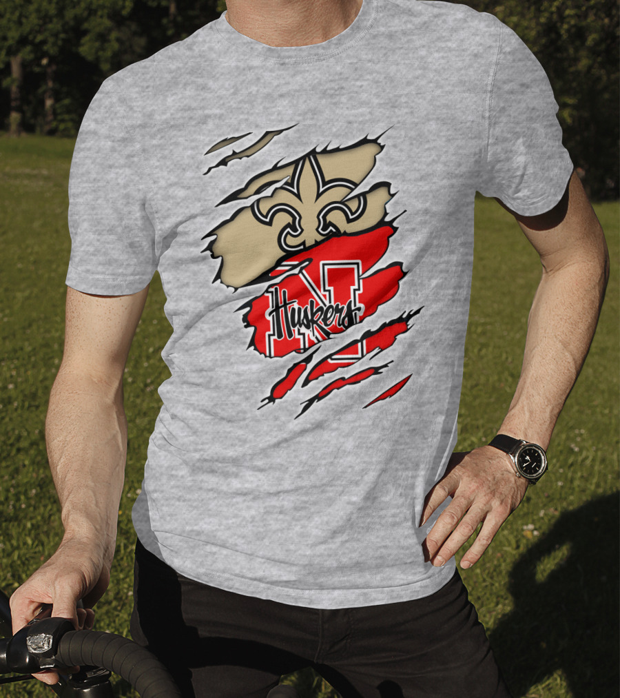 Saints Fleur-de-Lis And Huskers N Logo Combination T-Shirt