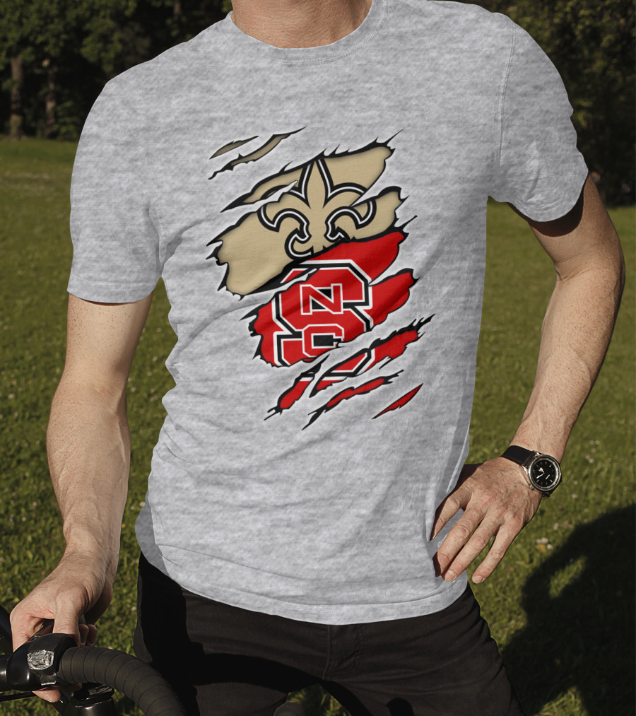 NC State Wolfpack And New Orleans Saints Logo Mashup T-Shirt