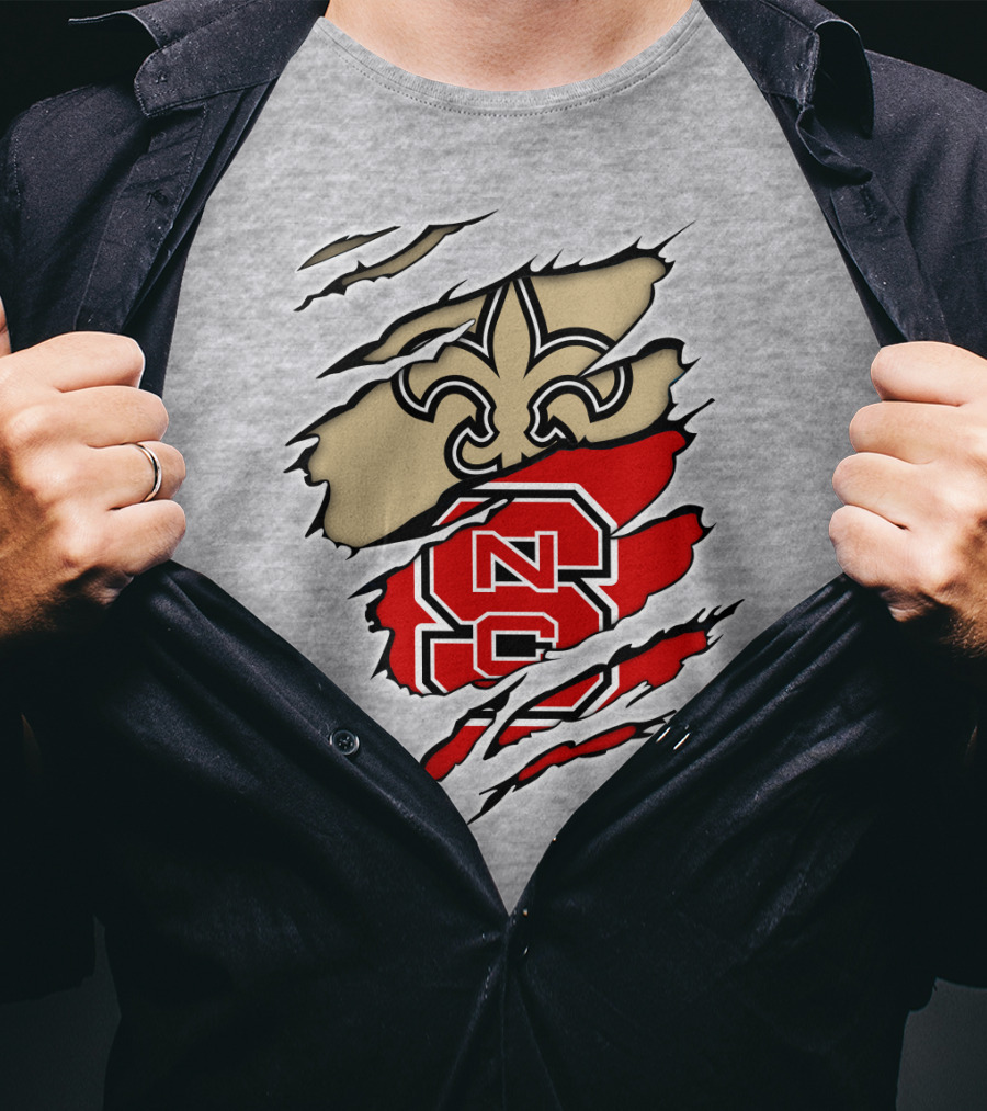 NC State Wolfpack And New Orleans Saints Logo Mashup T-Shirt